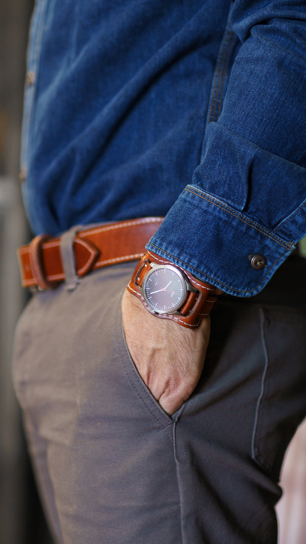 Premium Aviator Bund Strap in Horween English Tan Dublin