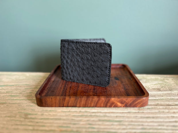 Handmade Leather Wallet |  Bifold | Quill Ostrich Black