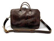 Jack Foster Briefcase in Embossed Alligator Print Dark Cognac