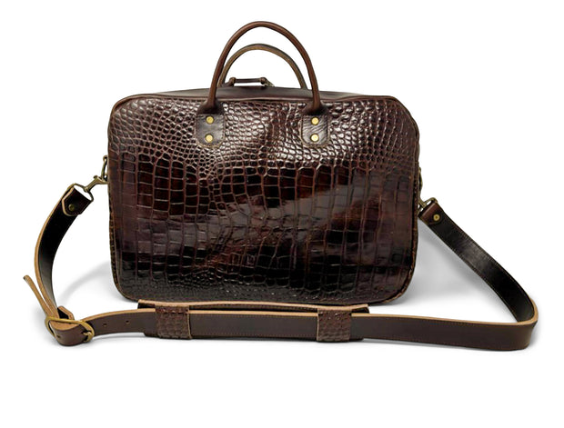 Jack Foster Briefcase in Embossed Alligator Print Dark Cognac