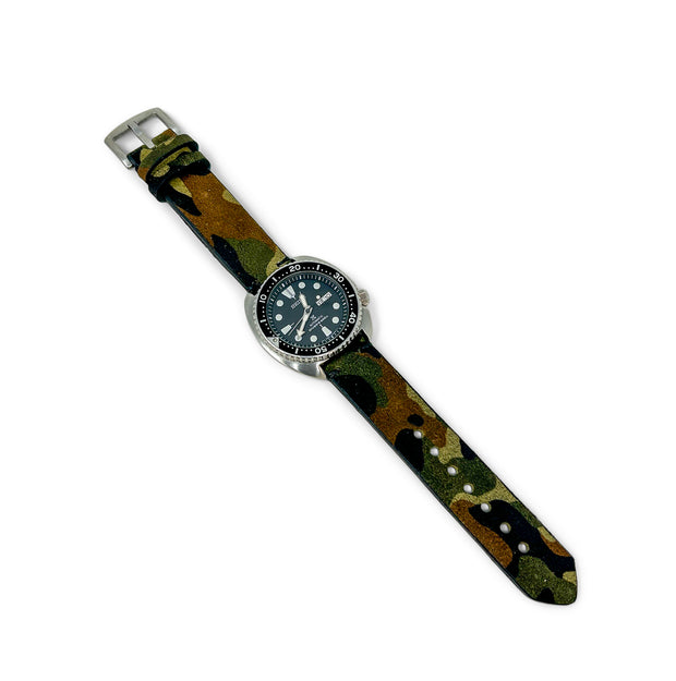Premium Watch Strap with Camo Suede Waxed Leather