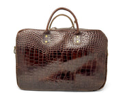 Jack Foster Briefcase in Embossed Alligator Print Dark Cognac