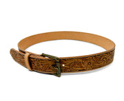 Handmade Leather Belt | Natural Veg Tan | Tooled Floral