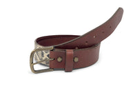 Handmade Leather Belt | Diamondback Rattlesnake | Brown English Bridle Accents