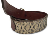 Handmade Leather Belt | Diamondback Rattlesnake | Brown English Bridle Accents