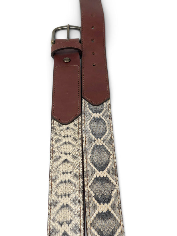 Handmade Leather Belt | Diamondback Rattlesnake | Brown English Bridle Accents