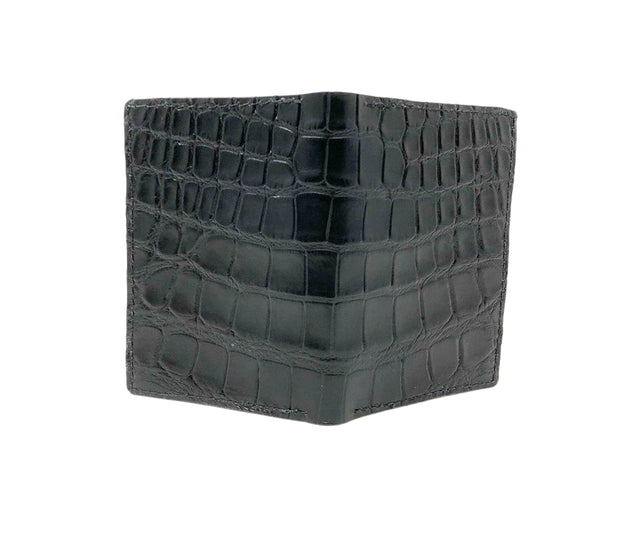 Handmade Leather Wallet |  Bifold Card and ID Wallet | Black Alligator