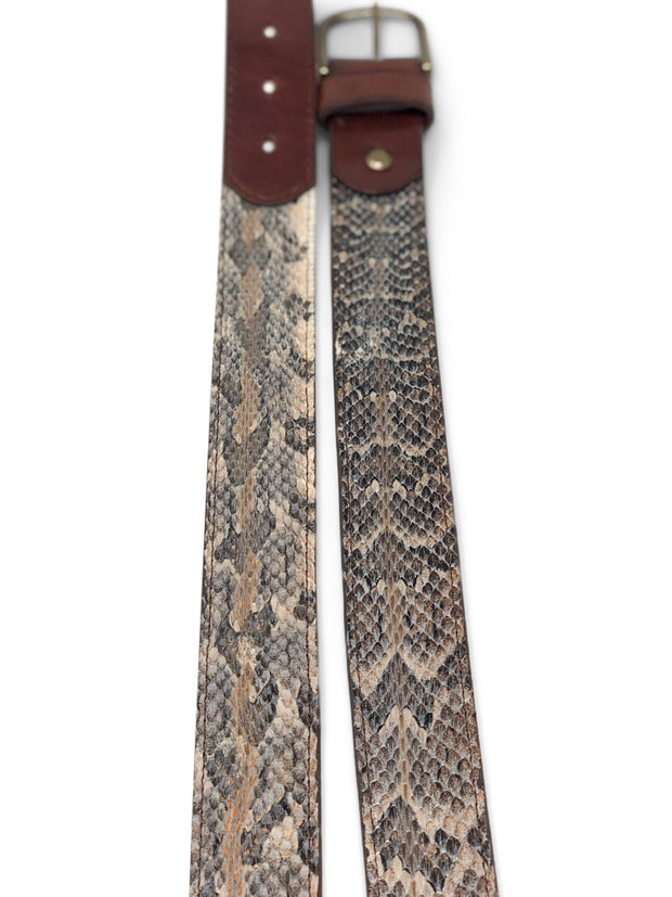 Handmade Leather Belt | Canebrake Rattlesnake | Brown English Bridle Accents